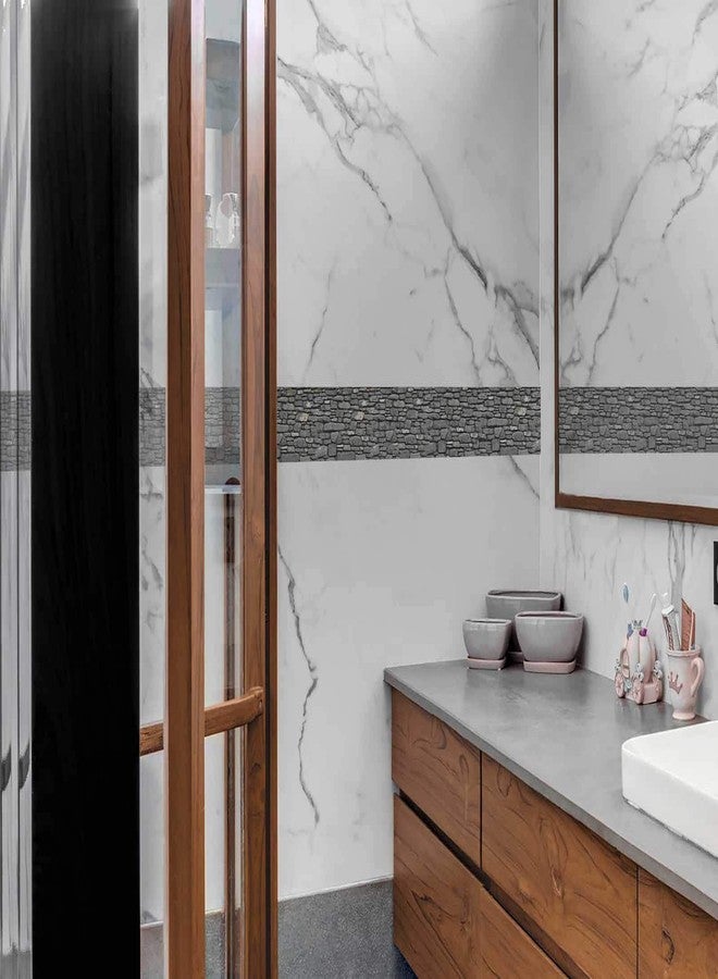 WallDesign ملصق حدودي من WallDesign - بنمط طوب حجري طبيعي - لفة 3 بوصات × 10 أقدام - لتزيين جدران الحمام والمطبخ وغرفة المعيشة - مغلف بطبقة لامعة مقاومة للماء من مادة PVC - Image 4